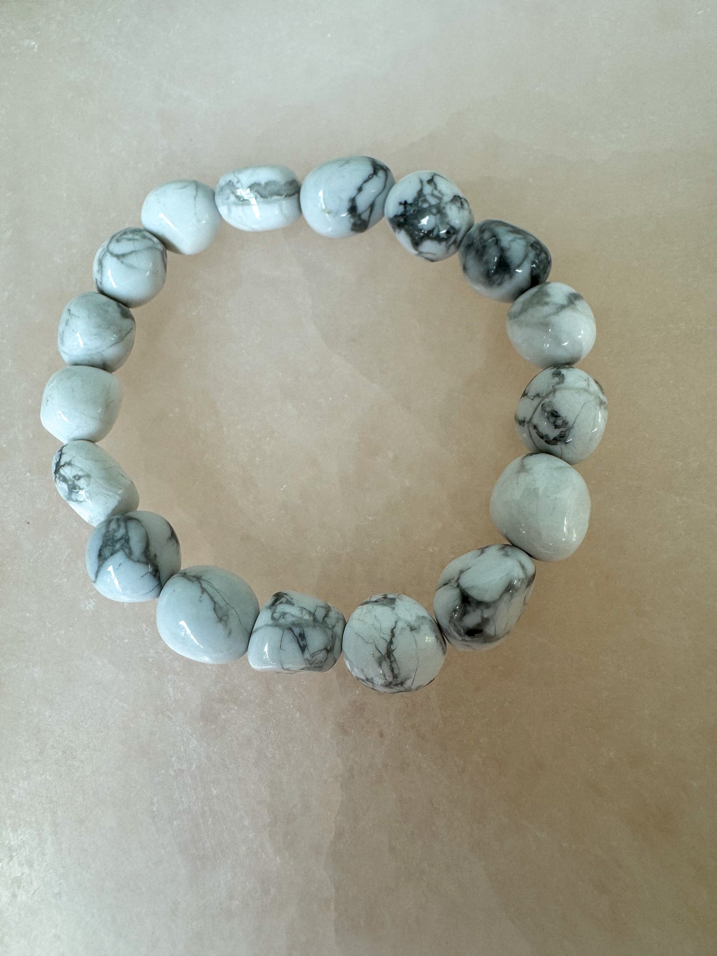 WHITE HOWLITE TUMBLE BEAD BRACELET